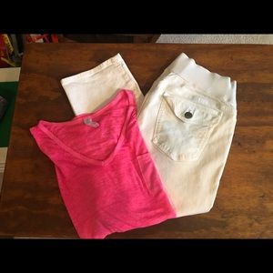 Gap Straight White Maternity Capri 14 w NEW XL Tee